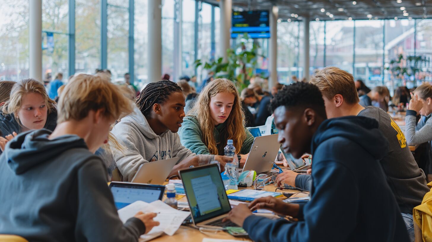 Studenten op een hogeschoolcampus
